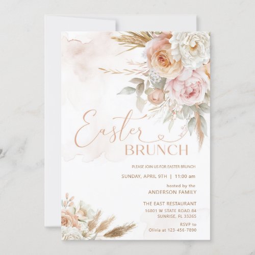 Blush Pink Flowers Easter Brunch  Invitation