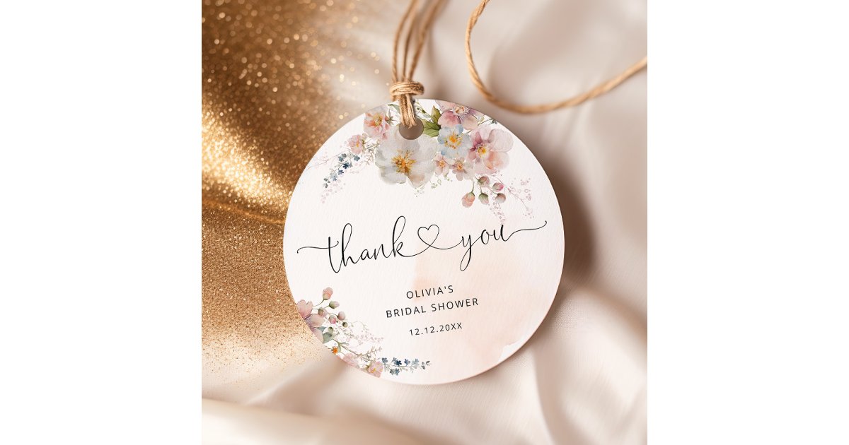 Blush Pink Flowers Elegant Bridal Shower Thank You Favor Tags | Zazzle