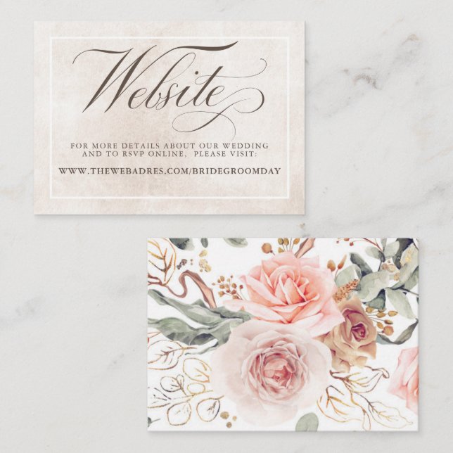 Blush Pink Flowers Elegant Wedding Website Enclosure Card (Front/Back)