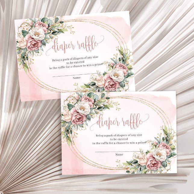 Blush Pink Flowers Eucalyptus Baby Shower Raffle  Enclosure Card (Blush Pink Flowers Eucalyptus Baby Shower Raffle Slip)