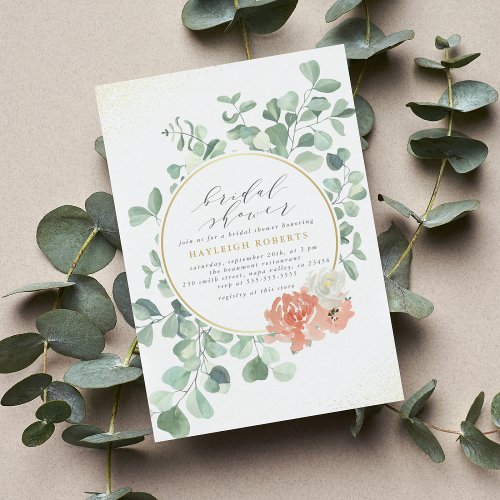 Blush Pink Flowers  Eucalyptus Bridal Shower Invitation Postcard