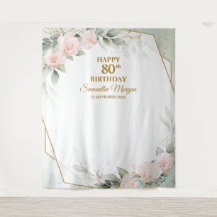 Blush pink flowers eucalyptus gold 0th birthday ta tapestry