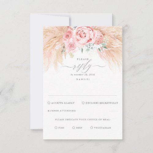 Blush Pink Flowers Exotic Wedding RSVP