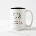 Blush Pink Flowers Future Bride Engagement Gift Two-Tone Coffee Mug<br><div class="desc">This "does this ring make me look engaged" mug makes a perfect bride-to-be gift for a future Mrs. The mug features a beautiful watercolor Blush Pink Flowers Floral Bouquet arrangement on both sides with beautiful calligraphy and text with a "ring" artwork. You can personalize/customize the last name to any surname...</div>