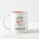 Blush Pink Flowers Future Bride Engagement Gift Two-Tone Coffee Mug<br><div class="desc">This "does this ring make me look engaged" mug makes a perfect bride-to-be gift for a future Mrs. The mug features a beautiful watercolor Blush Pink Flowers Floral Bouquet arrangement on both sides with beautiful calligraphy and text with a "ring" artwork. You can personalize/customize the last name to any surname...</div>