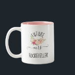 Blush Pink Flowers Future Bride Engagement Gift Two-Tone Coffee Mug<br><div class="desc">This "does this ring make me look engaged" mug makes a perfect bride-to-be gift for a future Mrs. The mug features a beautiful watercolor Blush Pink Flowers Floral Bouquet arrangement on both sides with beautiful calligraphy and text with a "ring" artwork. You can personalize/customize the last name to any surname...</div>