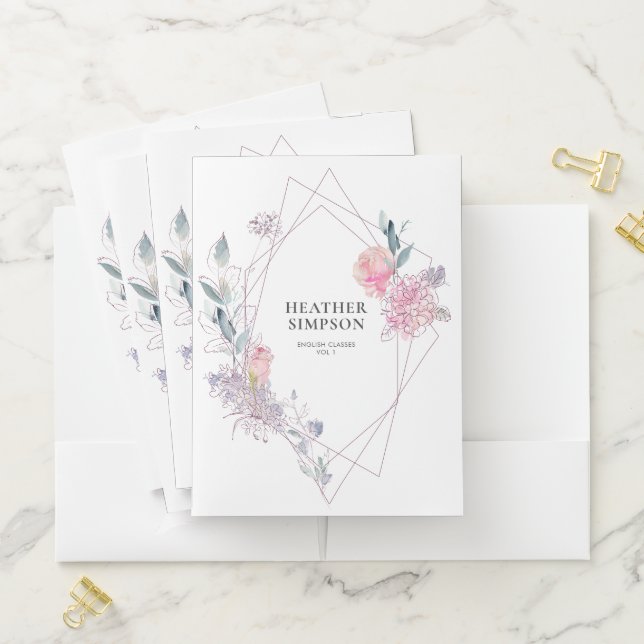 Blush Pink Flowers Geometric Pocket Folder (In Situ)