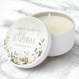 Blush pink flowers girl baptism green mini candle favors