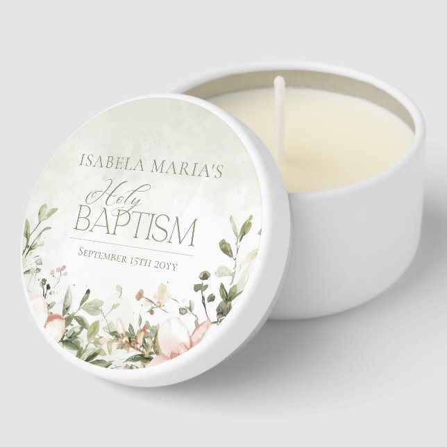 Blush pink flowers girl baptism green mini candle favors (Corner)
