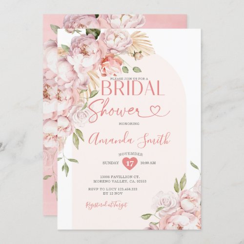 Blush Pink Flowers Girl Bridal Shower Greenery Invitation