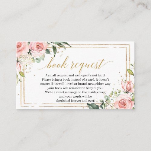 Blush Pink Flowers Gold Frame Book Request Card