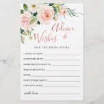 Blush Pink Flowers Greenery Advice & Wishes Card<br><div class="desc">Blush Pink Flowers Greenery Advice & Wishes Card.
Personalize with the bride's name and date of shower. 
For further customization,  please click the "customize further" link. If you need help,  contact me please.</div>