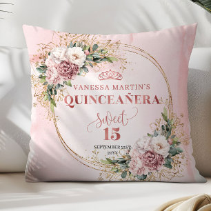 Blush Pink Flowers Greenery Best Gift Quinceañera Throw Pillow