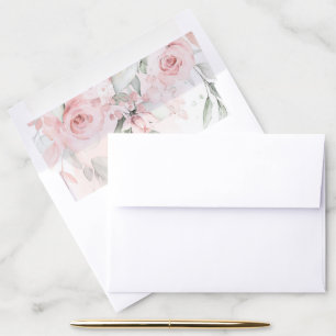 Blush Pink Flowers, Greenery, Boho, Floral Baptism Envelope Liner