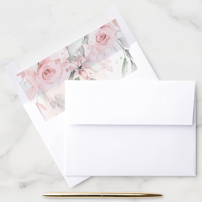 Blush Pink Flowers, Greenery, Boho, Floral Baptism Envelope Liner (Desk)