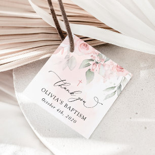 Blush Pink Flowers, Greenery, Boho, Floral Baptism Favor Tags