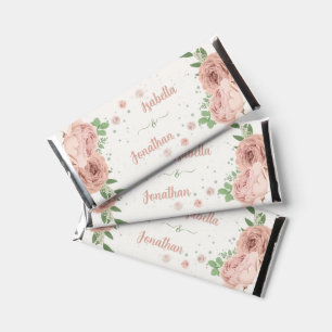blush pink flowers greenery botanical hershey bar favors