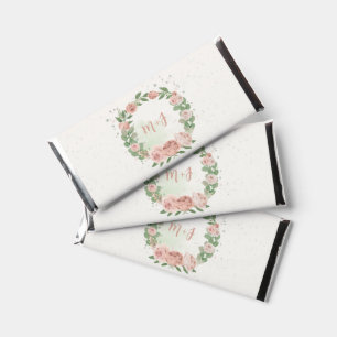 blush pink flowers greenery botanical hershey bar favors