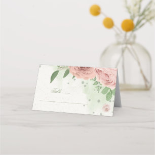 blush pink flowers greenery botanical place card