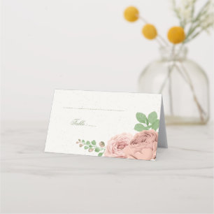 blush pink flowers greenery botanical place card