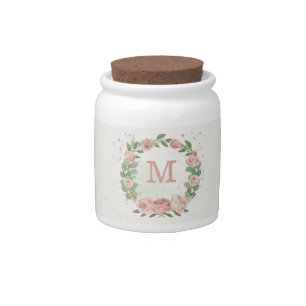 blush pink flowers greenery botanical wedding candy jar