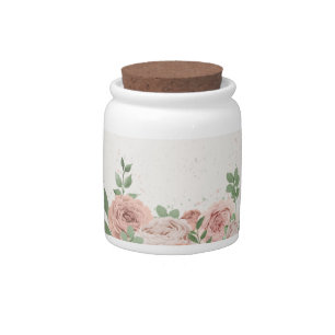 blush pink flowers greenery botanical wedding candy jar