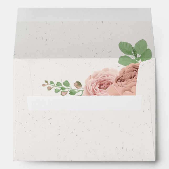 blush pink flowers greenery botanical wedding envelope (Back (Bottom))