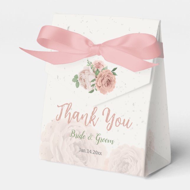 blush pink flowers greenery botanical wedding favor boxes (Front Side)