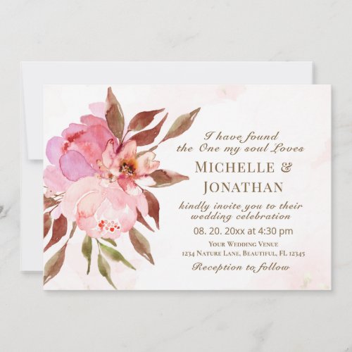 Blush Pink Flowers Greenery Christian Wedding Invitation