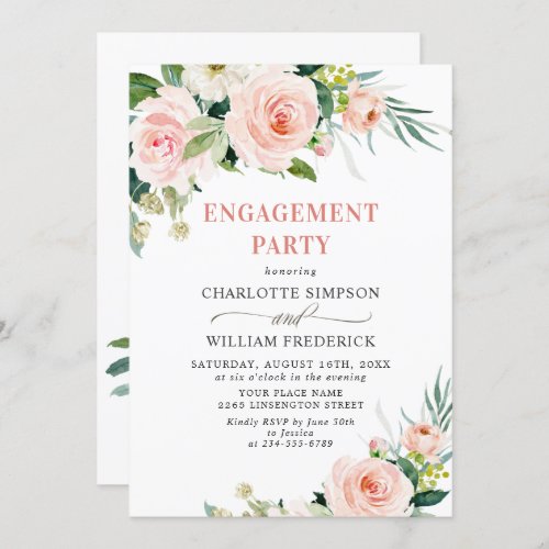 Blush Pink Flowers Greenery ENGAGEMENT PARTY Invitation