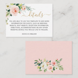 Blush Pink Flowers Greenery Floral Wedding Details Enclosure Card