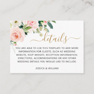 Blush Pink Flowers Greenery Floral Wedding Details Enclosure Card