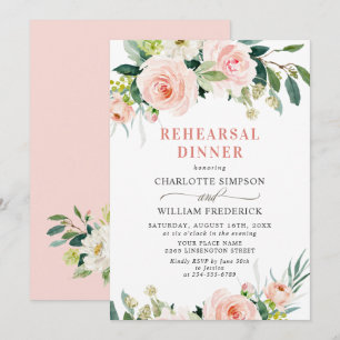 Blush Pink Flowers Greenery REHEARSAL DINNER Invitation