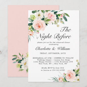 Blush Pink Flowers Greenery REHEARSAL DINNER Invitation