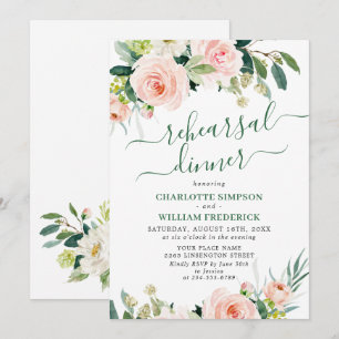 Blush Pink Flowers Greenery REHEARSAL DINNER Invitation