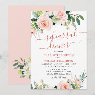 Blush Pink Flowers Greenery REHEARSAL DINNER Invitation