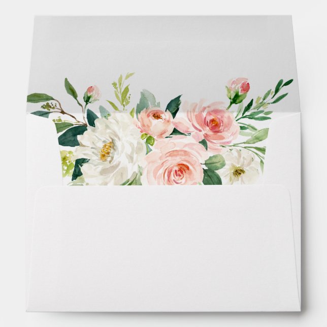 Blush Pink Flowers Greenery Watercolor Envelope (Back (Bottom))
