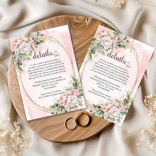 Blush Pink Flowers Greenery Wedding Details Info Enclosure Card