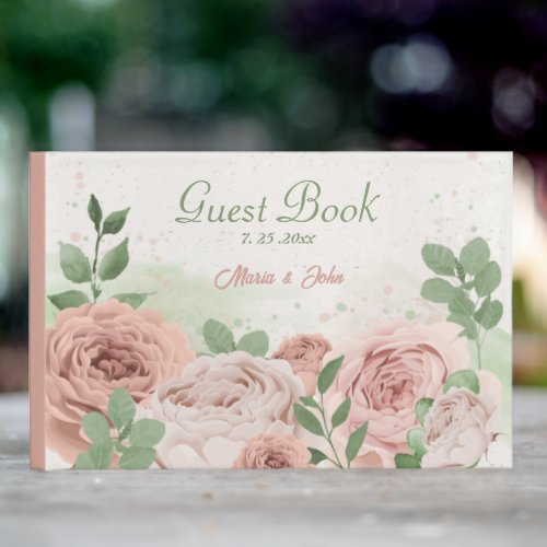 blush pink flowers greenery wedding guest book