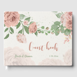 blush pink flowers greenery wedding guest book