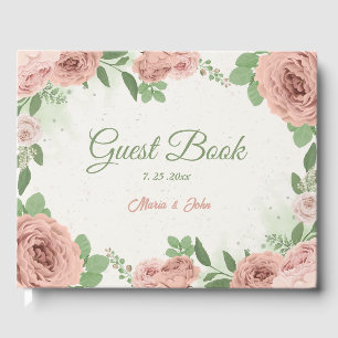 blush pink flowers greenery wedding guest book