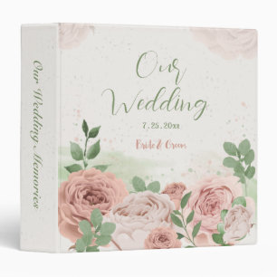blush pink flowers greenery wedding photo album 3 ring binder
