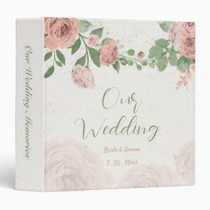 blush pink flowers greenery wedding photo album 3 ring binder
