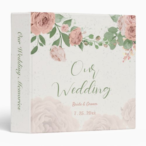 blush pink flowers greenery wedding photo album 3 ring binder