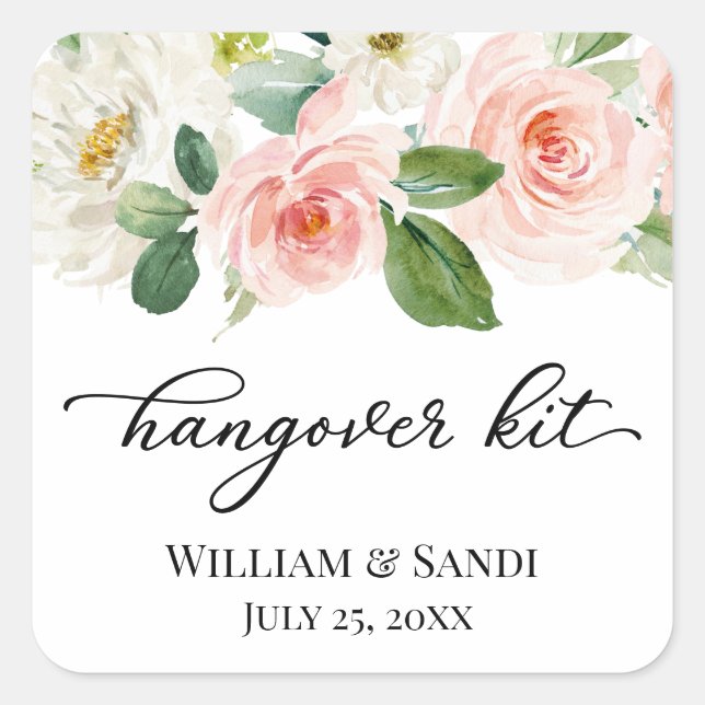 Blush pink flowers hangover kit favor labels (Front)