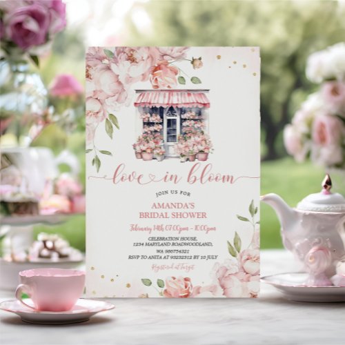 Blush Pink Flowers Love In Bloom Bridal Shower Invitation