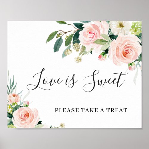 Blush Pink Flowers Love is Sweet Wedding Sign