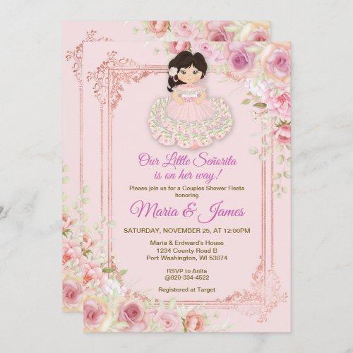 Blush Pink Flowers Mexican Fiesta Couples shower  Invitation