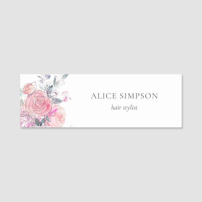 Blush Pink Flowers Name Tag (Front)