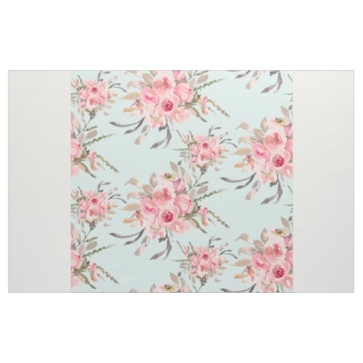 Blush Pink Flowers on Light Blue Fabric